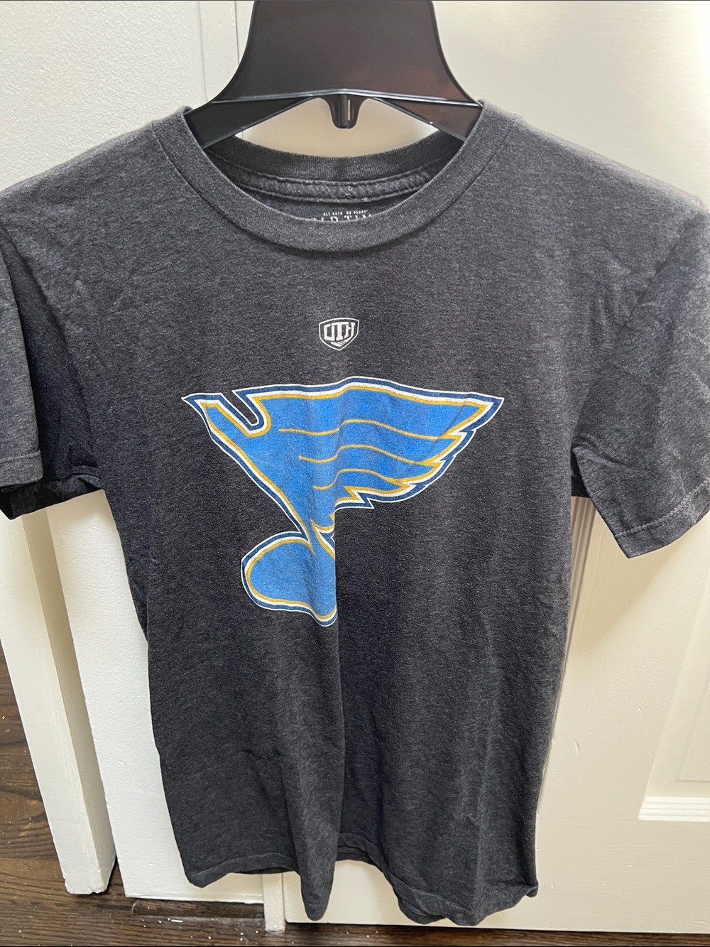 Gray St. Louis Blues Logo Tee with Blue & Gold Graphic